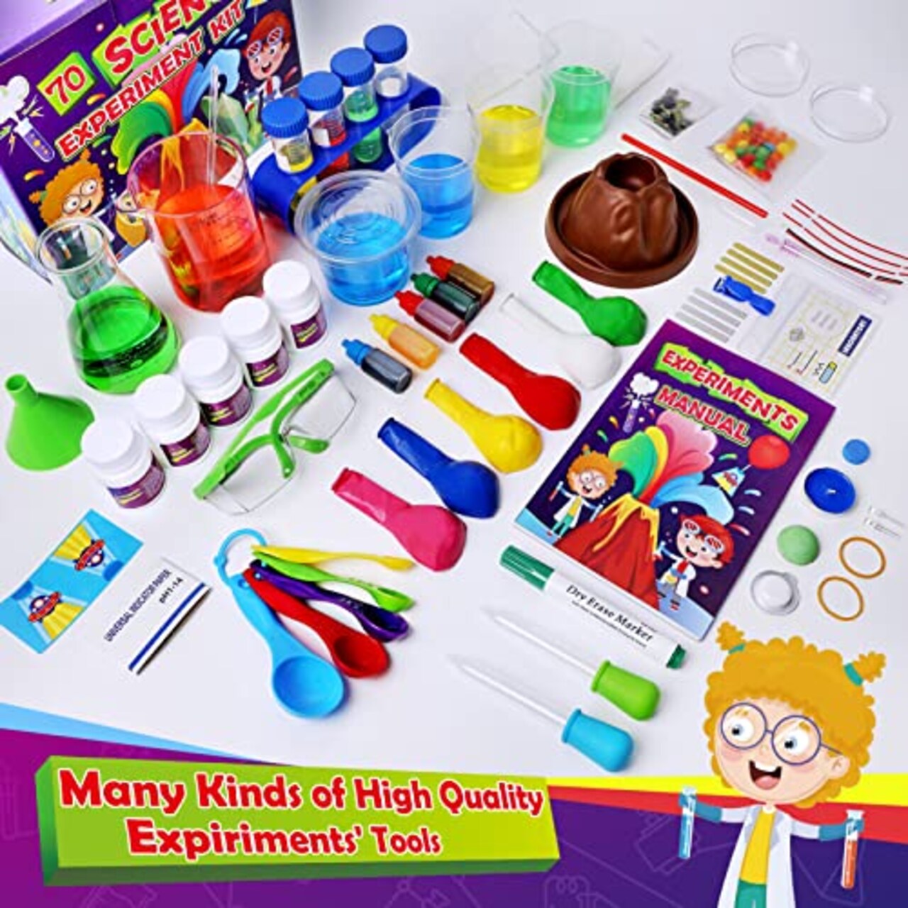 70 Lab Experiments Science Kits for Kids Age 4-6-8-12 Educational Scientific Toys Gifts for Girls Boys, Chemistry Set, Crystal Growing, Erupting Volcano, Fruit Circuits STEM Activities